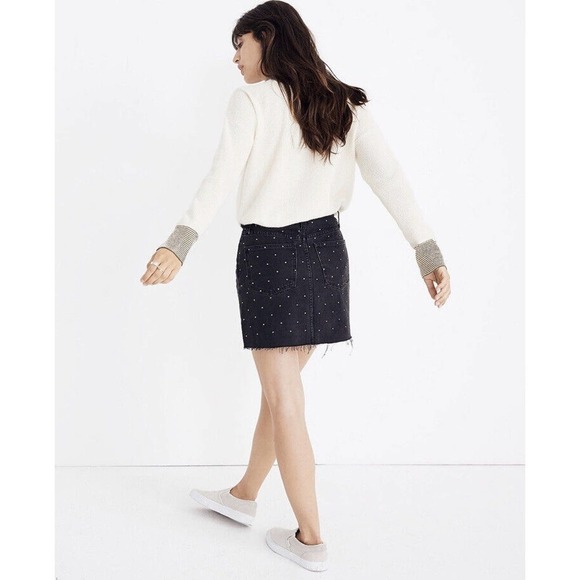 Madewell Rigid Denim A-line Skirt Size 25 Black Mini Metalic Dots Edition - Picture 3 of 12